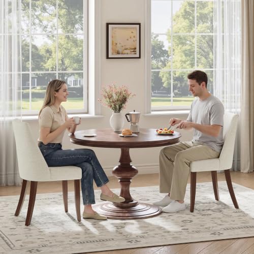 COLAMY Upholstered Dining Chairs Set of 4, Mid Century Modern Kitchen Chairs with Back, Farmhouse Fabric Side Dining Room Chairs with Wood Legs for Dining Room Restaurant, Beige - color: Beige, size: Set of 4