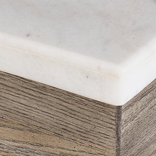 Signature Design by Ashley Square Marble End Table, 24 in, Grayish Brown | Premium natural stone surface for unique character, Sturdy oak veneer and MDF substrate trestle base, Loyaska Series - color: Two Tone