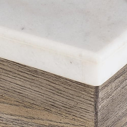 Signature Design by Ashley Square Marble End Table, 24 in, Grayish Brown | Premium natural stone surface for unique character, Sturdy oak veneer and MDF substrate trestle base, Loyaska Series - color: Two Tone