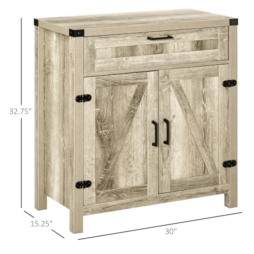HOMCOM Sideboard, Storage Drawer, Coffee Bar Cabinet, Oak | Kitchen Cabinet, 2 Barn Doors, Modern Farmhouse - color: Oak