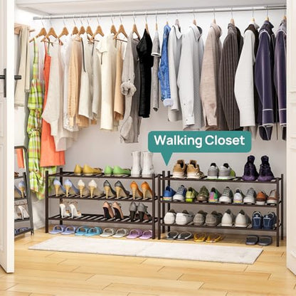 viewcare Long Shoe Rack, Bamboo Wood Shoe Rack for Closet, Entryway & Hallway, 3-Tier Stackable Shoe Shelf - color: Brown, size: 3-Tier Long