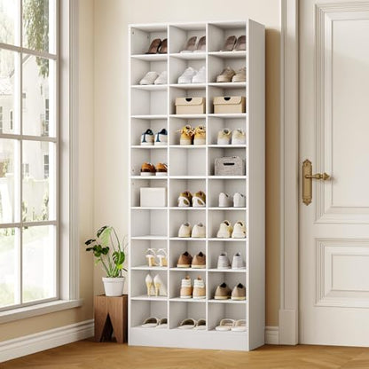 LITTLE TREE 70.9" Tall Shoe Rack, 10-Tier Freestanding Shelf, Max. Store 30 Pairs, Shoe Cabinet Organizer for Living Room, Entryway, Cloakroom, White - color: White