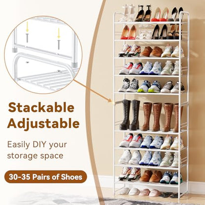 Simple Shoe Rack, 5 Tier Heavy Duty Metal Shoe Shelf 27 Inch Wide, White - color: White, size: 5 Tier