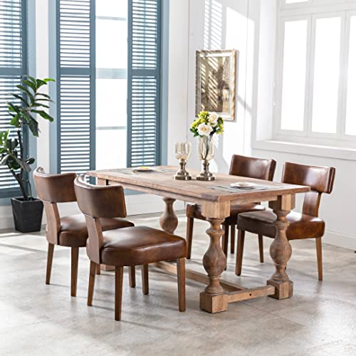 RIVOVA Set of 4 Mid Century Modern Dining Chairs, Farmhouse PU Leather Upholstered Dining Room Chairs Kitchen Chairs Side Armless Chairs with Curved Backrest Wood Legs, Brown - color: Brown Curved