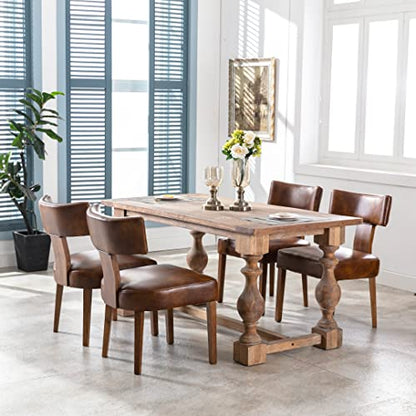 RIVOVA Set of 4 Mid Century Modern Dining Chairs, Farmhouse PU Leather Upholstered Dining Room Chairs Kitchen Chairs Side Armless Chairs with Curved Backrest Wood Legs, Brown - color: Brown Curved