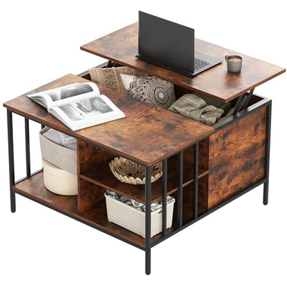 31.5" Farmhouse Coffee Table, Lift Top Coffee Square Table with Storage Compartment, Wooden Rustic Cocktail Table for Living Room, Bedroom, Apartment, Studio, Walnut - color: Walnut