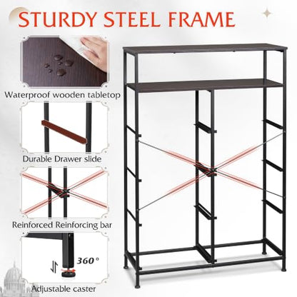 WLIVE Fabric Dresser for Bedroom with Open Shelves, Tall Dresser with 8 Drawers, Storage Tower with Fabric Bins, Chest of Drawers for Closet, Living Room, Hallway, Charcoal Gray - color: Dark Grey, style: Raised Shelves