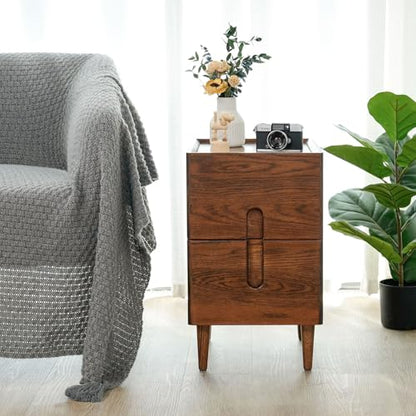 Narrow Nightstand, Mid Century Modern Nightstand, Solid Wood Bedside Table, Side Table witn Drawers (Walnut, 11.81inches) - color: Walnut, size: 11.81inches