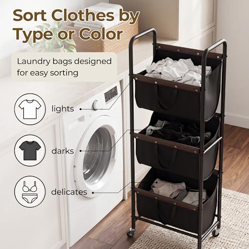 GRANNY SAYS 3 Tiered Laundry Sorter, Narrow Hamper Cart with Wheels, Black - color: Black