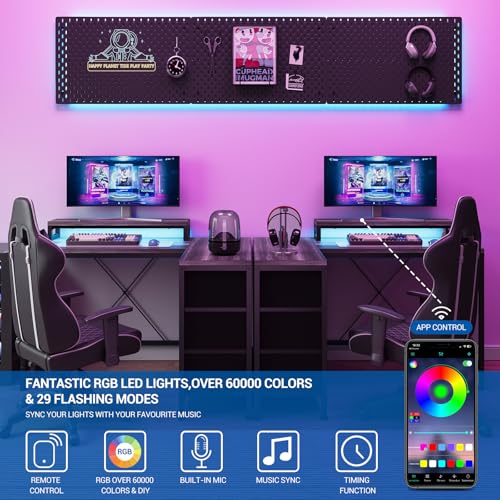 Patikuin L Shaped Desk with Power Outlets & LED Lights, Computer Desk with Drawers & Shelves, Corner Desk Gaming Desk Home Office Desk, Oak - color: Oak