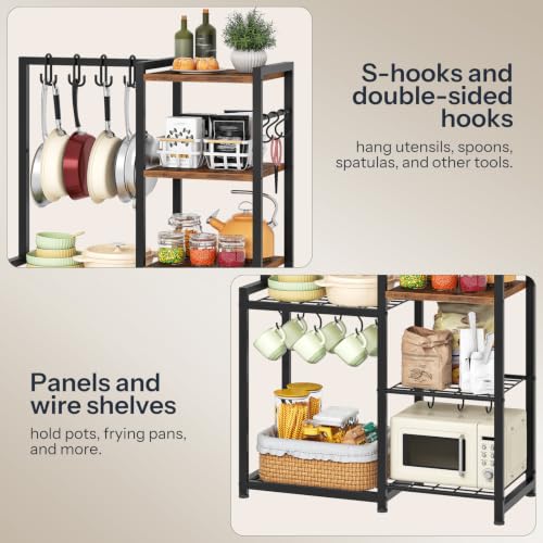 CHOEZON 5-Tier Pot Rack, Cookware Stand with Hooks, Pans Pots Organizer for Kitchen, Living Room, and Bedroom, Black TPR17BF