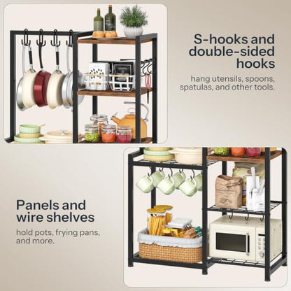 CHOEZON 5-Tier Pot Rack, Cookware Stand with Hooks, Pans Pots Organizer for Kitchen, Living Room, and Bedroom, Black TPR17BF