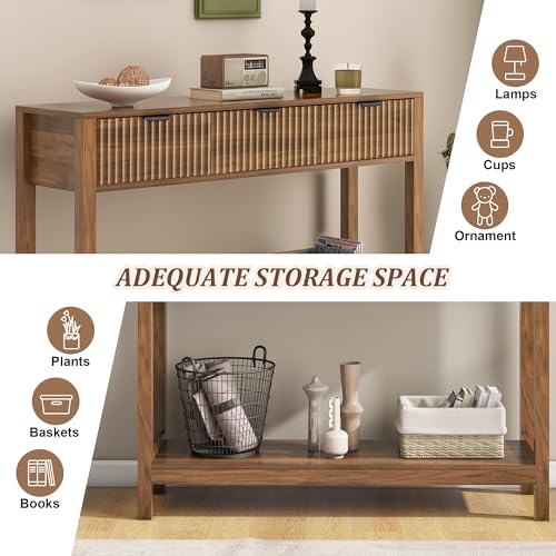 Nasonet Fluted Console Table, Wooden Sofa Table with Storage and Drawers, Farmhouse Behind Couch Table Entryway Table for Entrance, Hallway, Living Room, Brown - color: Brown, style: Modern