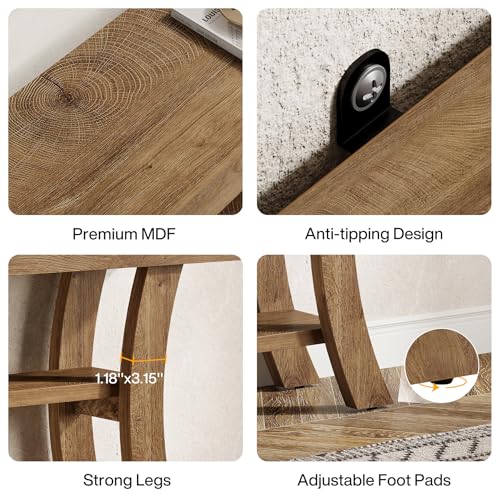 Tribesigns 41" Small Console Table for Entryway, 3-Tier Narrow Rustic Sofa Table with Storage Shelves and Curved Frame for Living Room, Entry, Hallway, Foyer (Oak Brown)