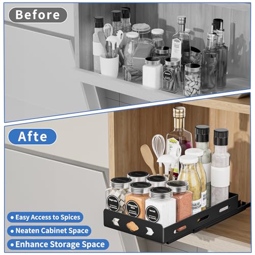 BOIVSHI Pull Out Spice Rack Organizer for Cabinet, Heavy Duty - Sliding Spice Rack, Vertical Spice Rack for Kitchen, Cabinet, Cupboard, Pantry (6.3''Wx10.5''Dx2.8''H, Metal Black) - size: 6.3''Wx10.5''Dx2.8''H,1 Tier