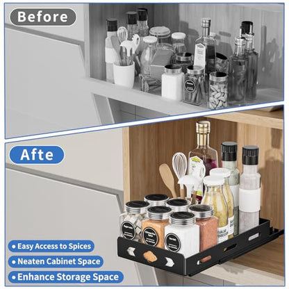 BOIVSHI Pull Out Spice Rack Organizer for Cabinet, Heavy Duty - Sliding Spice Rack, Vertical Spice Rack for Kitchen, Cabinet, Cupboard, Pantry (6.3''Wx10.5''Dx2.8''H, Metal Black) - size: 6.3''Wx10.5''Dx2.8''H,1 Tier