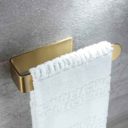 Taozun Gold Towel Holder Adhesive Hand Towel Bar Rack Brushed Brass Finish | Towel Ring, Stainless Steel, Rustproof, No Drill, Strong Stick, Rustproof, Sleek Nodern Look, Renter/RV Friendly, 7.9 Inch - color: Gold, size: 8-inch