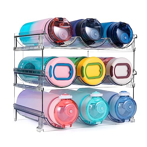 spospo Water Bottle Organizer for Cabinet, 3 Pack Water Bottle Organization and Storage Shelf, Plastic Water Bottle Holder Rack for Fridge, Kitchen, Desktop - size: 3 Pack