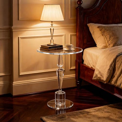 Acrylic Round Side Table, End Table Nightstand Pedestal Table for Living Room, Bedroom, Balcony (Clear, 15.7“×15.7”×21.7“) - color: Clear