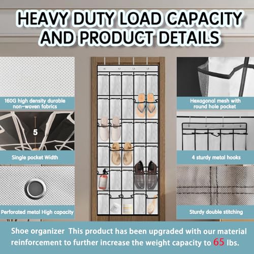 Kotkn Over the Door Shoe Organizer with 30 Breathable Mesh Pockets (2PC-White) - color: 2PC-White