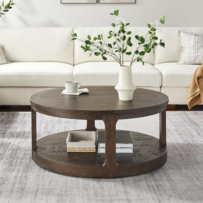40'' Round Wood Coffee Table Circle Coffee Table with 4 Wheel for Living Room, Modern Retro Farmhouse Style, Easy Assembly, Dark Brown(ø40'' x 17.52'') - color: S1-ø40'' -Dark Brown