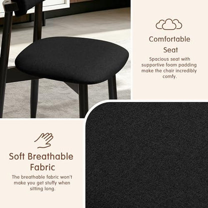 CHUN YI Dining Chairs Set of 6, Upholstered Solid Wood Dining Room Chairs, Mid Century Modern Fabric Kitchen Chairs with Ergonomic Curved Back, Black (Only Chairs) - color: Black, size: Set of 6