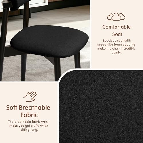 CHUN YI Dining Chairs Set of 8, Upholstered Solid Wood Dining Room Chairs, Mid Century Modern Fabric Kitchen Chairs with Ergonomic Curved Back, Black (Only Chairs) - color: Black, size: Set of 8
