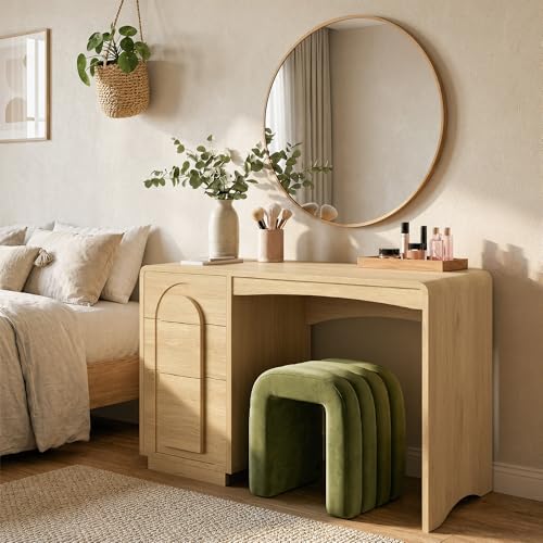 Bestier 47 inch Wood Home Office Desk with 3 Drawers, Modern Executive Desk with Storage, Arched Computer Desk for Writing Study Bedroom, Natural Oak - color: Oak