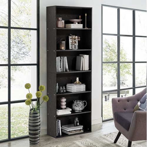 GRUSIGN 71" Tall 6-Tier Bookshelf, Large Open Display Bookcase with Ample Storage, Floor Standing Book Shelf for Living Room, Home Office, Bed Room, Black - color: Black