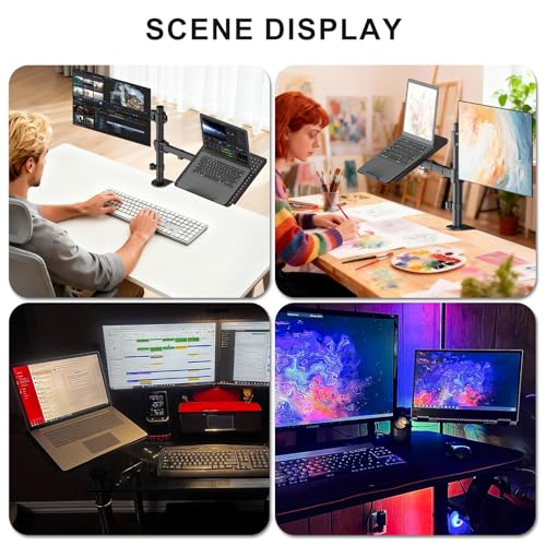 WALI Dual Arm Laptop and Monitor Desk Mount for 17" Notebook and Up to 27" Screen, Fully Adjustable Monitor Arm with Laptop Tray, VESA 75x75 100x100, Holds up to 22 lbs, Black (M001LP) - size: Dual, style: Adjustable Desk Mount