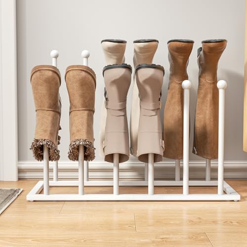 pickpiff Free Standing Shoe Racks - White Metal Boot Rack Organizer Tall Boots for Dorm Room, Closet, Entryway, Bedroom, Patio Outdoor, Hallway, White, Shoe Storage Fit for 6 Pairs - color: White, size: Standard Poles - Medium for 6 Pairs