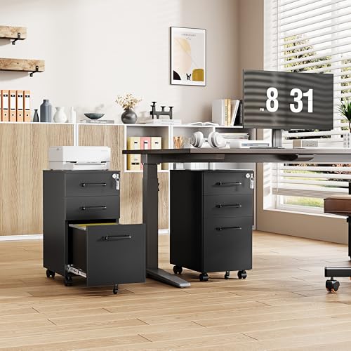 3 Drawer Slim File Cabinet, Mobile Filing Cabinet with Lock,Black Rolling Narrow File Cabinets with Casters, Under Desk Office Cabinets for Home Office,Fit A4/Letter/Legal(Unassembled) - color: Black, size: 11.8"W x 23.6"H x 17.7"D