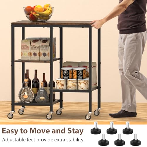 OGEMXU Kitchen Microwave Cart,Microwave Stand with Wheels,Coffee Bar Table Station,4-Tier Rolling Baker's Rack,Small Appliance Storage Shelf,Utility Side Table for Kitchen,Living Room (Rustic Brown) - color: Rustic Brown