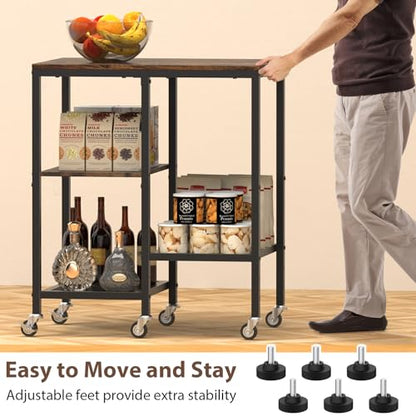 OGEMXU Kitchen Microwave Cart,Microwave Stand with Wheels,Coffee Bar Table Station,4-Tier Rolling Baker's Rack,Small Appliance Storage Shelf,Utility Side Table for Kitchen,Living Room (Rustic Brown) - color: Rustic Brown