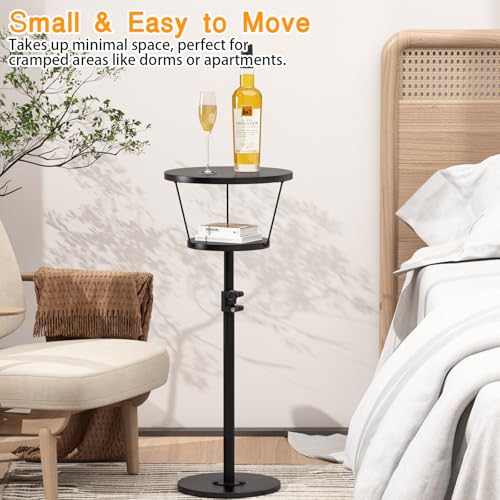 Small Side Table, 2 Tier Drink Table, Height Adjustable Round End Table, Pedestal Side Table for Small Spaces in Living Room, Bedroom, Black - color: Black-2 Tier