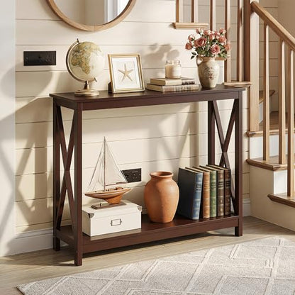 ZENY Console Table, Entryway Table, Narrow Sofa Table with 2-Tier Shelves, Entrance Table for Living Room, Hallway, Foyer (Brown) - color: Brown, size: 39.4"W