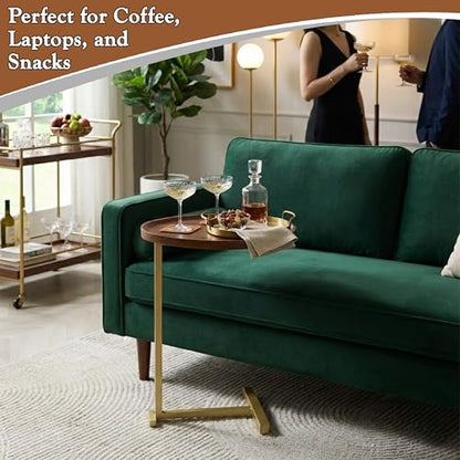 Kings Brand C-Shaped Side End Table, Sofa Table, Gold & Brown | Convenient C-Shaped Table – Slides Under Sofas, Chairs, Beds to Keep Coffee, Snacks, Laptops, Books, & Essentials w/in Reach - color: Brown