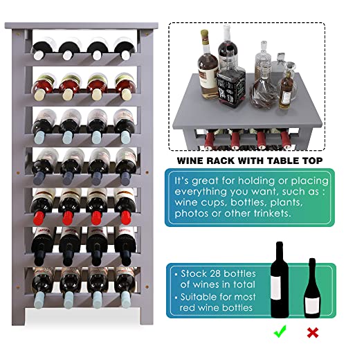 SMIBUY Bamboo Wine Rack, 28 Bottles Display Holder with Table Top, 7-Tier Free Standing Storage Shelves for Kitchen, Pantry, Cellar, Bar (Grey) - color: Grey