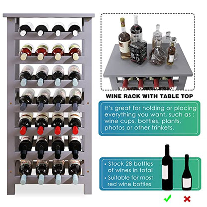 SMIBUY Bamboo Wine Rack, 28 Bottles Display Holder with Table Top, 7-Tier Free Standing Storage Shelves for Kitchen, Pantry, Cellar, Bar (Grey) - color: Grey