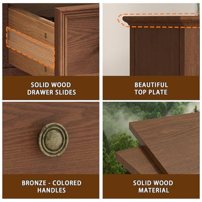 IKENO Solid Wood Nightstand with 3 Drawers, Tall Leg Bedside Table with Charging Station, Farmhouse Night Stand with Wood Slide Rail, Anti-Scratch Foot Pads for Bedroom，Walnut - color: Walnut