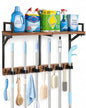 Lorbro Broom Holder Wall Mount with Cleaning Supplies Storage, Heavy Duty | 3 in 1 Broom and Mop Organizer Wall Hanging, Wooden Mop Organizer Hanger, Storage Shelves for Laundry Room, Garage - size: Large