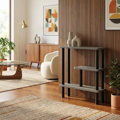 Furnifact Gray Slim Space Saving Entryway Storage Rack, Composite Wood, 4 Shelves, Compact Wall-Side Organizer for Hallway and Closet