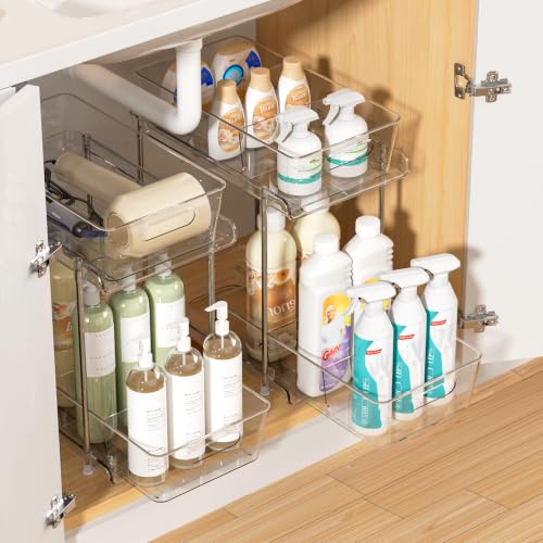 Vtopmart 2 Pack Plastic Larger Higher Bathroom Kitchen Under Sink Organizer (M-Higher) - color: Transparent, size: M-Higher (2 Pack)