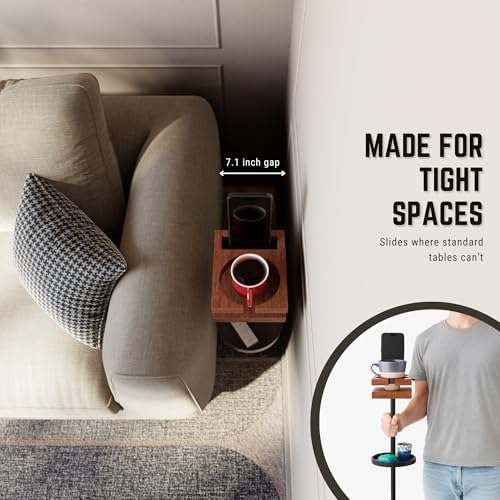 Drink Table for Small Spaces - Slim Pedestal Side Table with Real Wood Top & Stable Base for Coffee & Cocktails - Ideal for Tight Living Room & Bedroom Spaces (Sapele) - color: Sapele