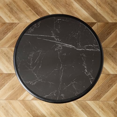 35.43'' Round Coffee Table with Sintered Stone Tabletop for Living Room, Modern Circle Wood Pedestal Coffee Table with Brushed Stainless Steel, Easy Assembly, Black - color: Ø35.43'' -Walnut