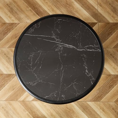 35.43'' Round Coffee Table with Sintered Stone Tabletop for Living Room, Modern Circle Wood Pedestal Coffee Table with Brushed Stainless Steel, Easy Assembly, Black - color: Ø35.43'' -Walnut
