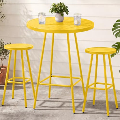 Best Choice Products 3-Piece Patio Dining Set, Bar Height, Outdoor Bistro Set, Outdoor Round Bar Table w/ 2 Bar Stools, Steel - Yellow - color: Yellow