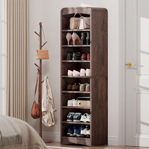 Tall Shoe Cabinet 8-Tier with Adjustable Shelves, Espresso | Freestanding Shoes Organizer Cabinet for Entryway, Hallway, Living Room - color: Espresso