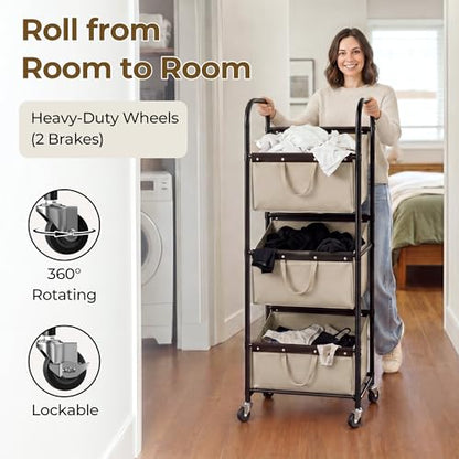 GRANNY SAYS 3 Tiered Laundry Sorter, Narrow Hamper Cart with Wheels, Sand - color: Light Khaki