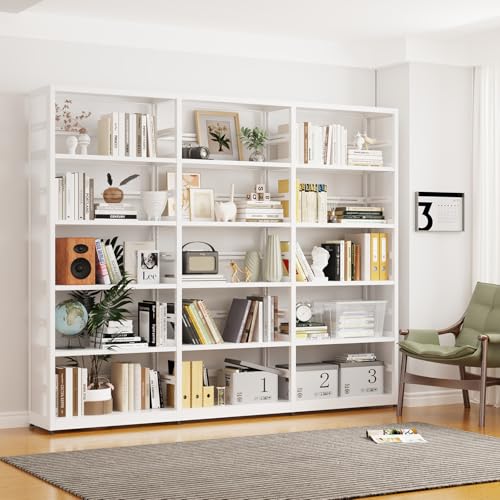 Metal Storage Shelves White Bookcase with 4 Adjustable Shelves,5 Tier Bookshelf,Shelving Unit Shelf Organizer,Tall Bookshelf Shelves for Living Room,Office,Library（1 Main Shelf +2 Subframe Shelf） - color: White, size: 5-Tier 80"W